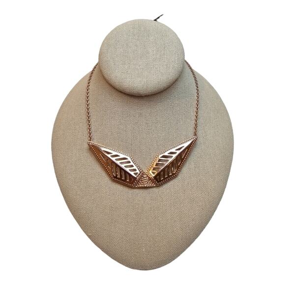 Rebecca Minkoff Rose Gold Plated Double Blade Chevron Style Necklace 17.5 - 18.5 - Picture 1 of 8